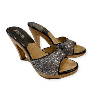 MICHAEL Michael Kors Glitter Wooden Sandal Heels‎